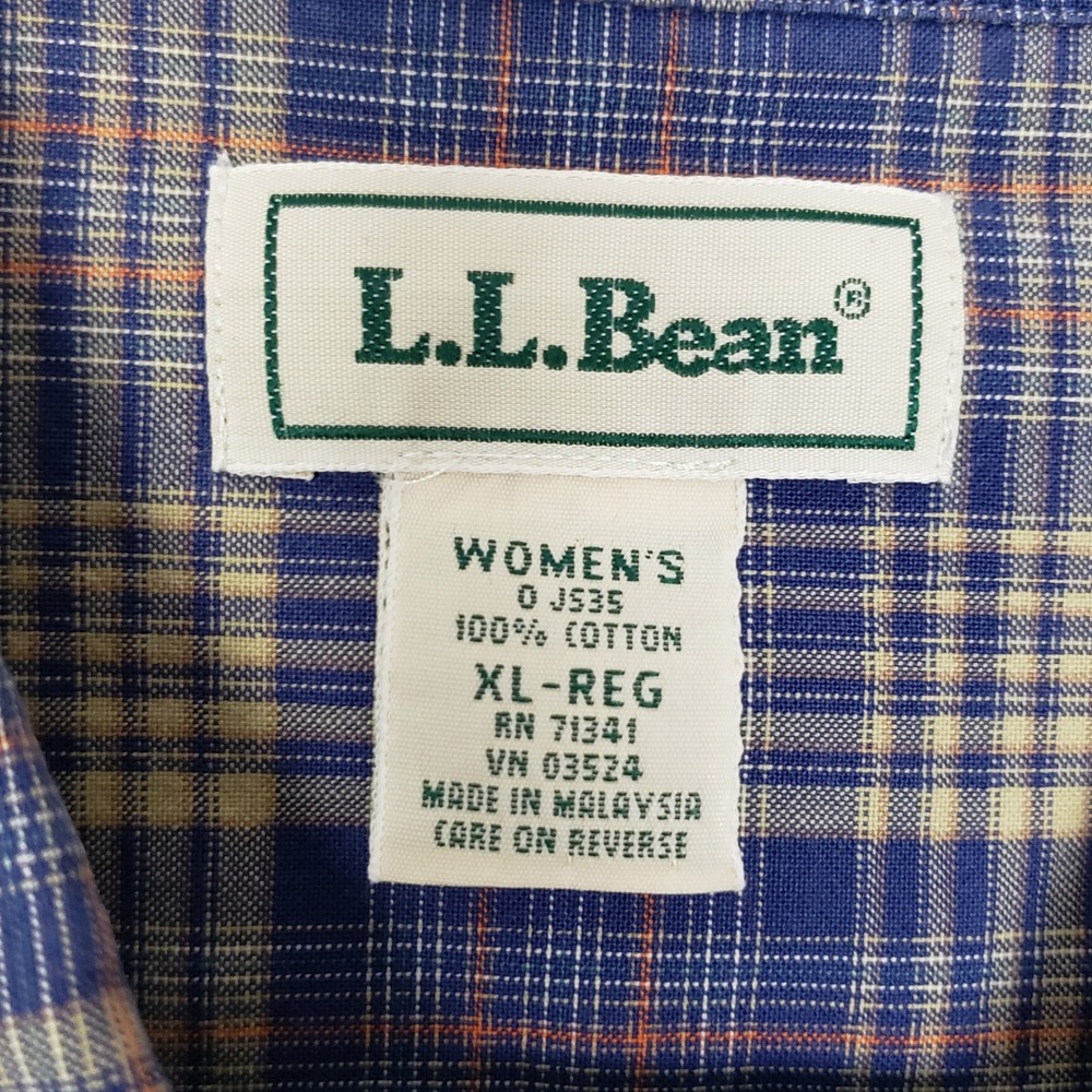 L.L Bean Flannel Button Up Blue Yellow Plaid 100% Cotton Fall Granola Girl Cabin - Picture 4 of 10